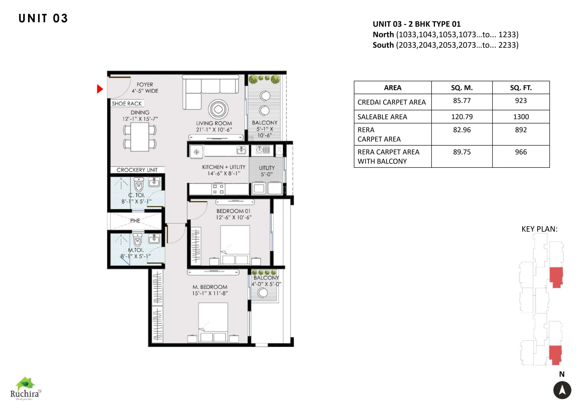 2BHK floor plan, Ruchira Park East