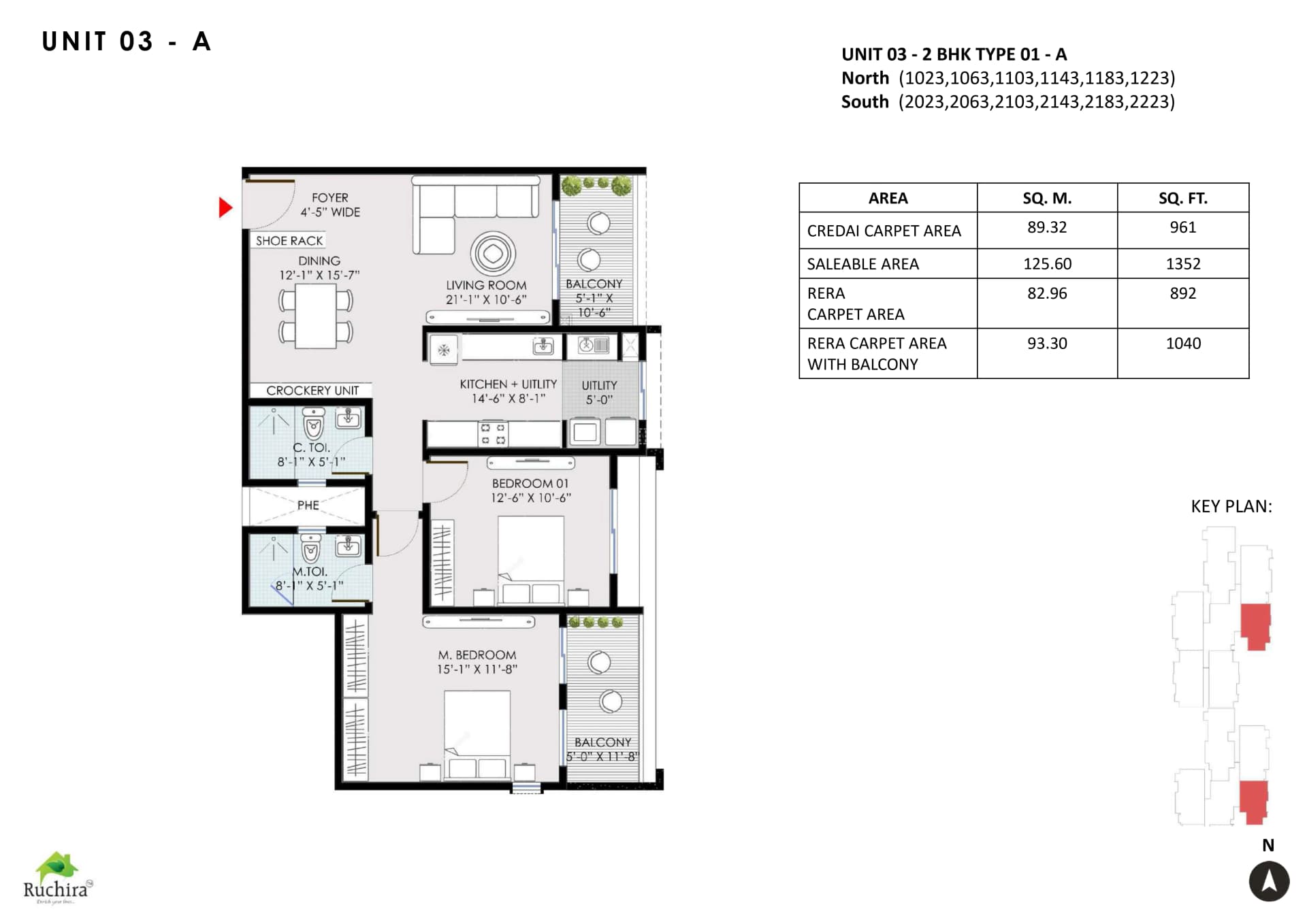 2BHK floor plan, Ruchira Park East