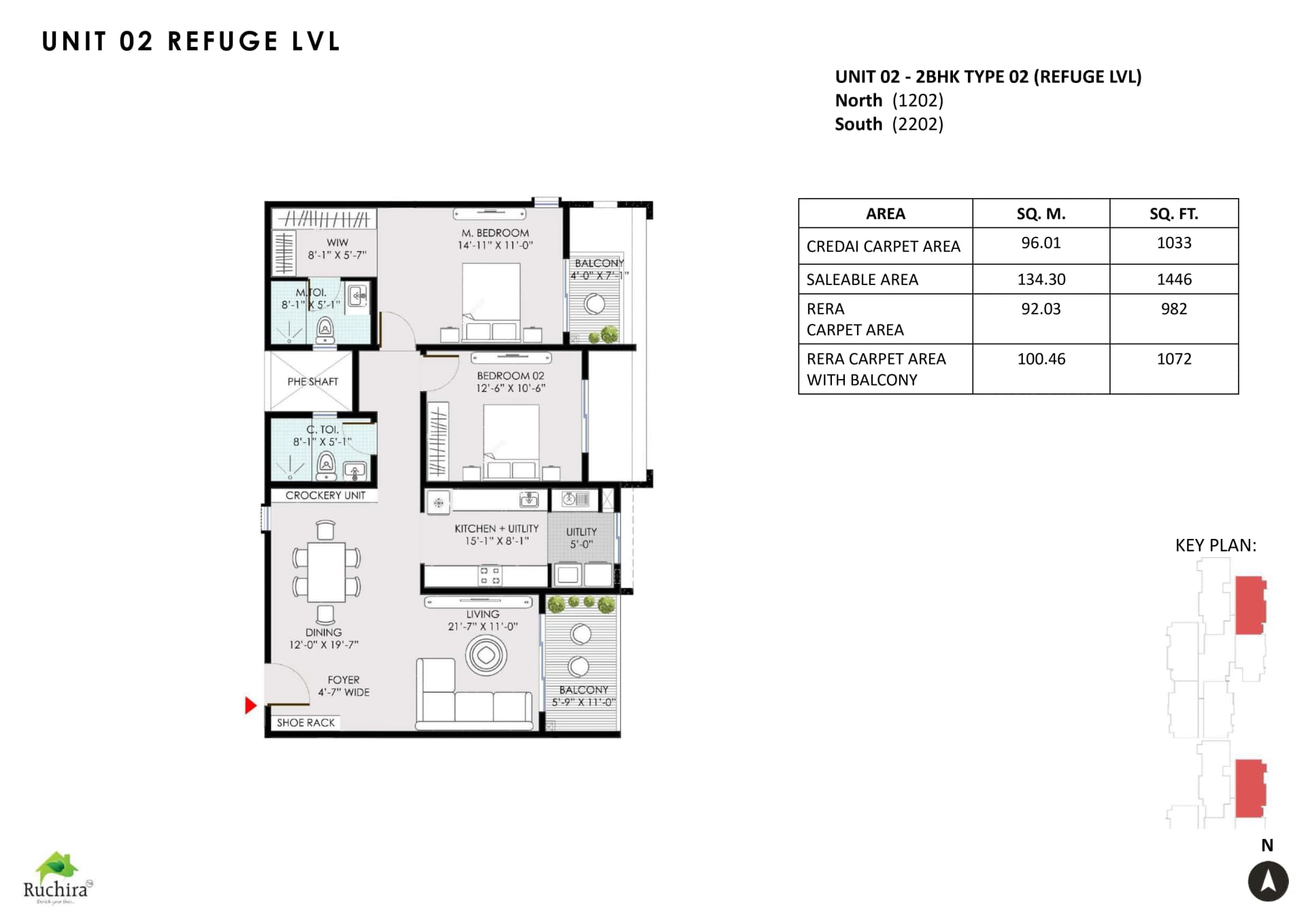 2BHK floor plan, Ruchira Park East
