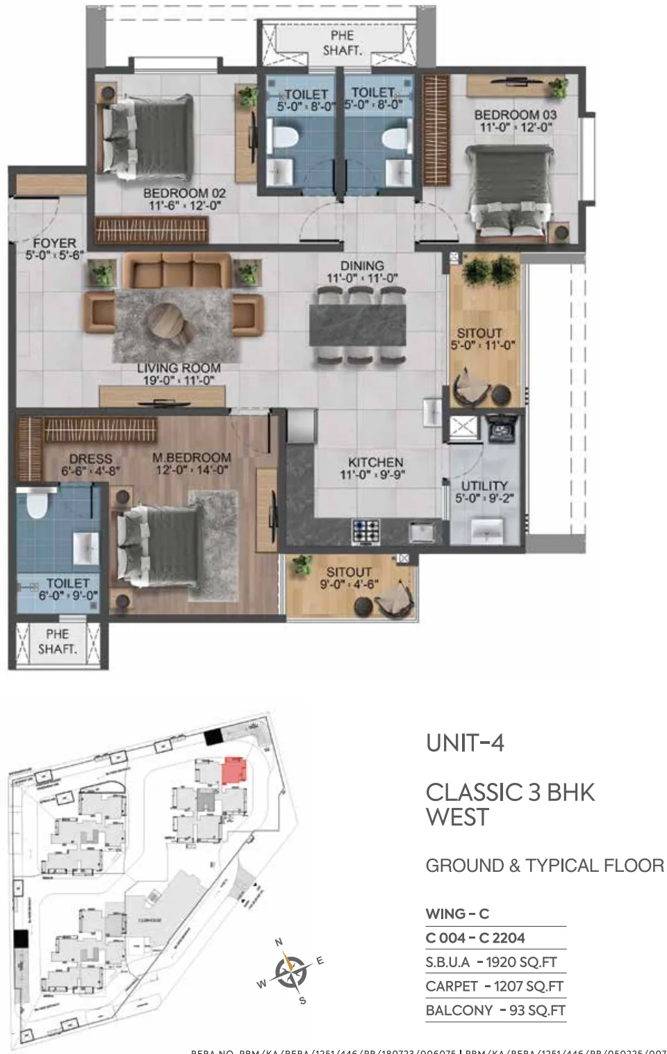 3BHK floor plan, Sarang By Sumadhura Phase-2