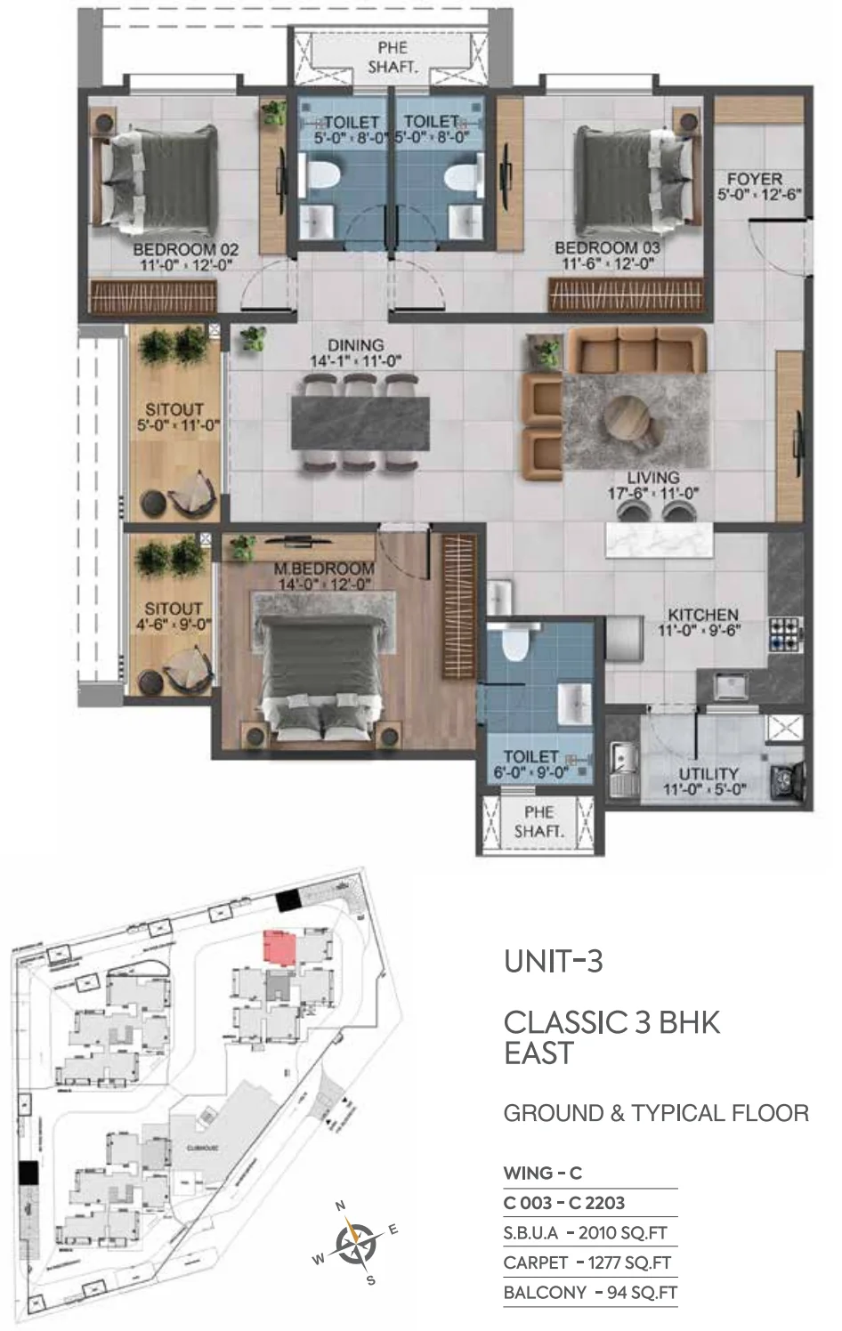 3BHK floor plan, Sarang By Sumadhura Phase-2