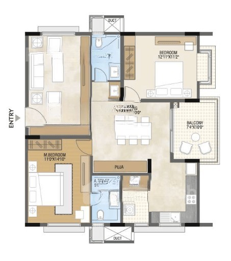2BHK floor plan, Sb Urban Park