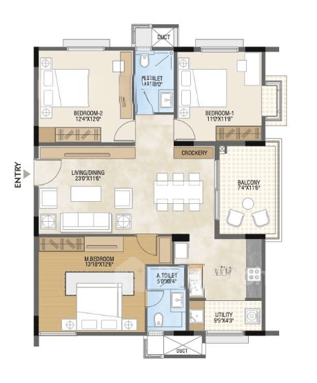 3BHK floor plan, Sb Urban Park