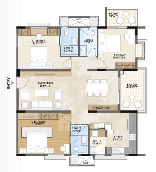 3BHK floor plan, Sb Urban Park