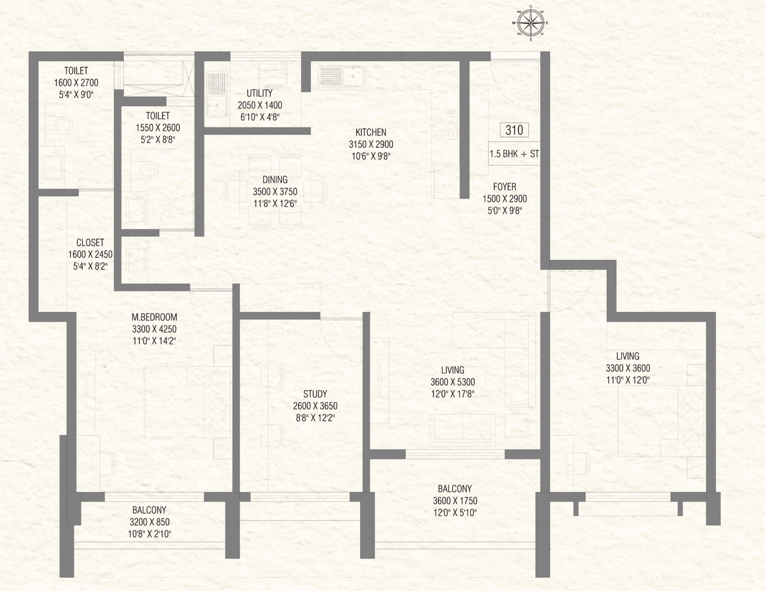 3BHK floor plan, Soven Sachi