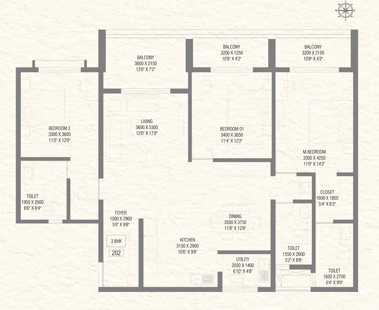 3BHK floor plan, Soven Sachi