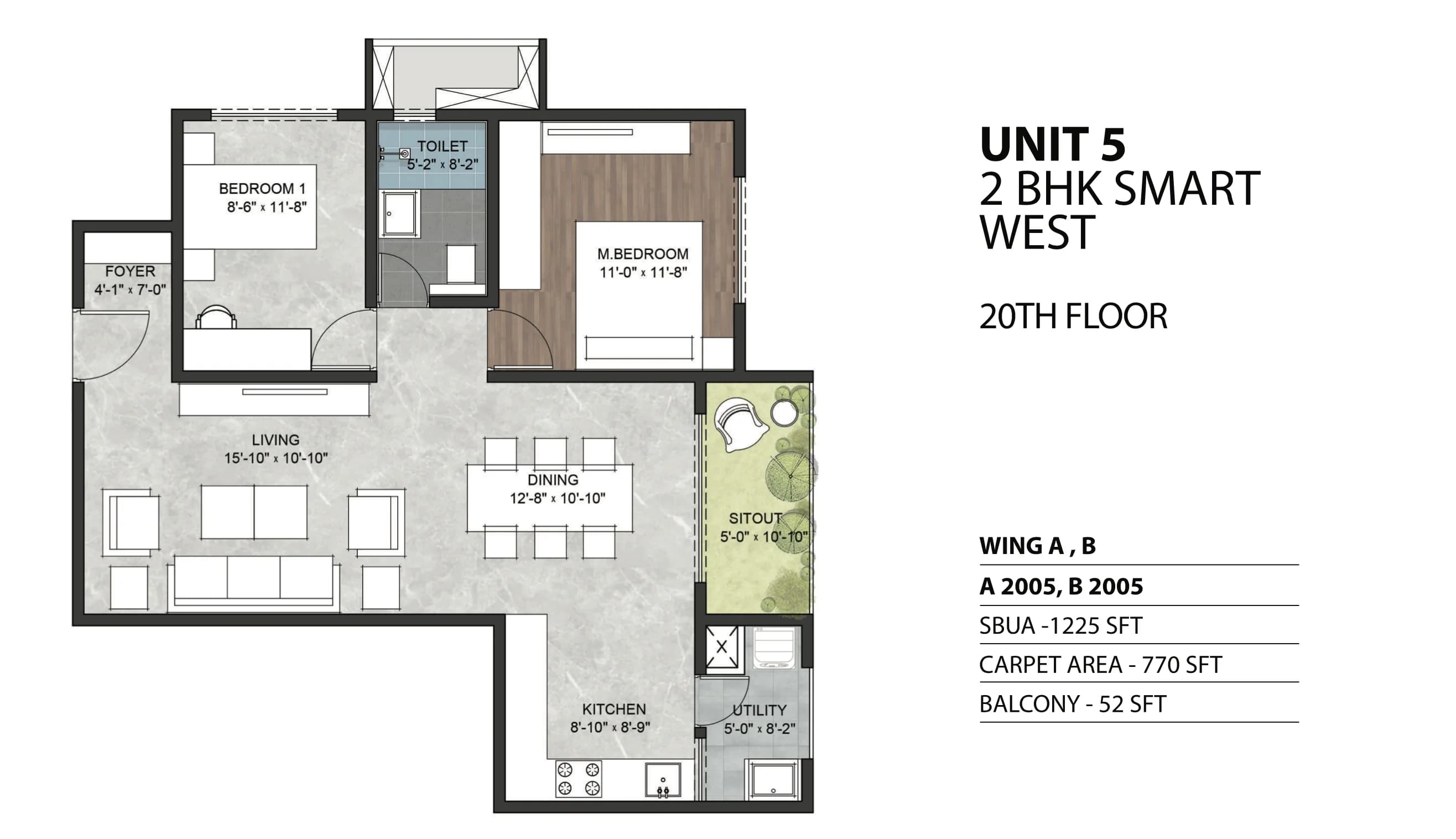 1.5BHK floor plan, Sumadhura Sarang
