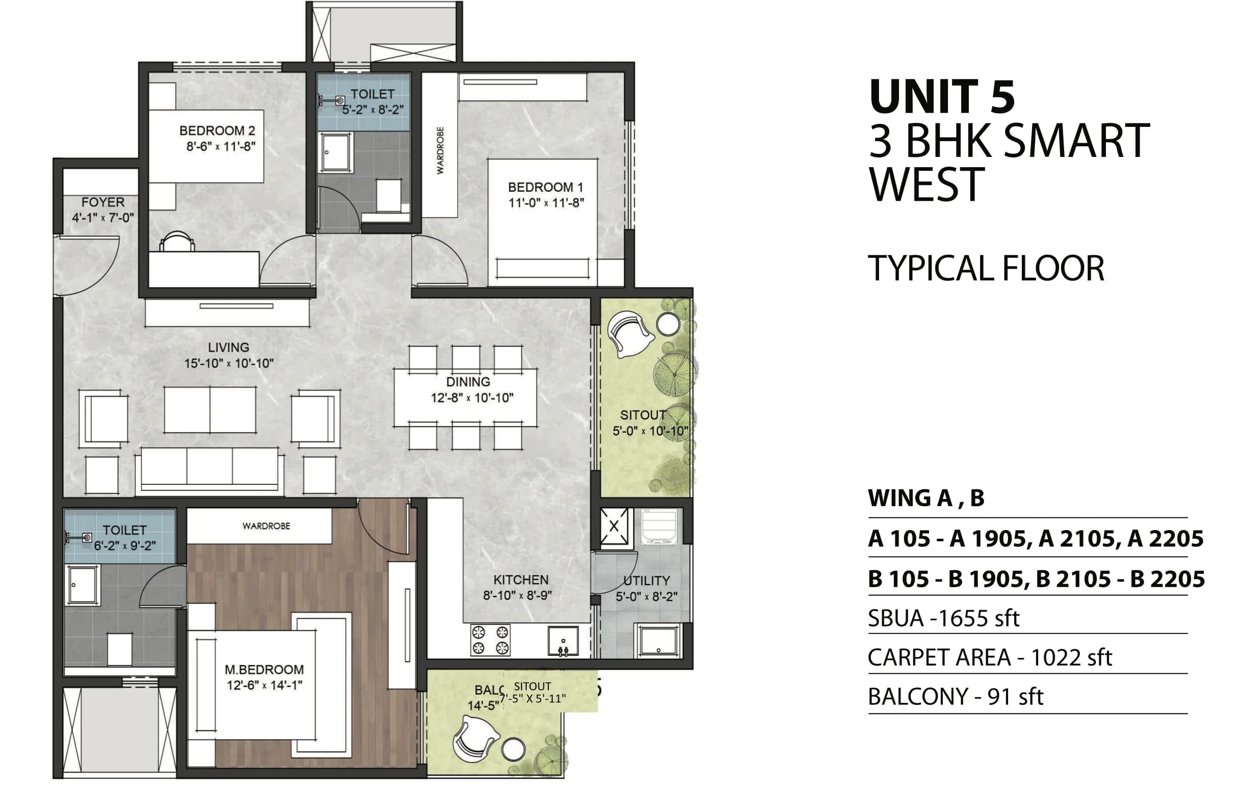 2.5BHK floor plan, Sumadhura Sarang