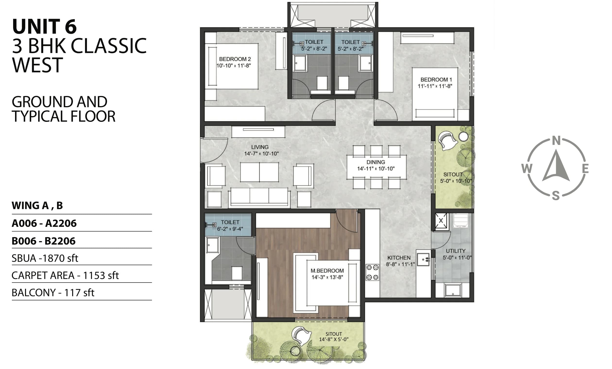 3BHK floor plan, Sumadhura Sarang