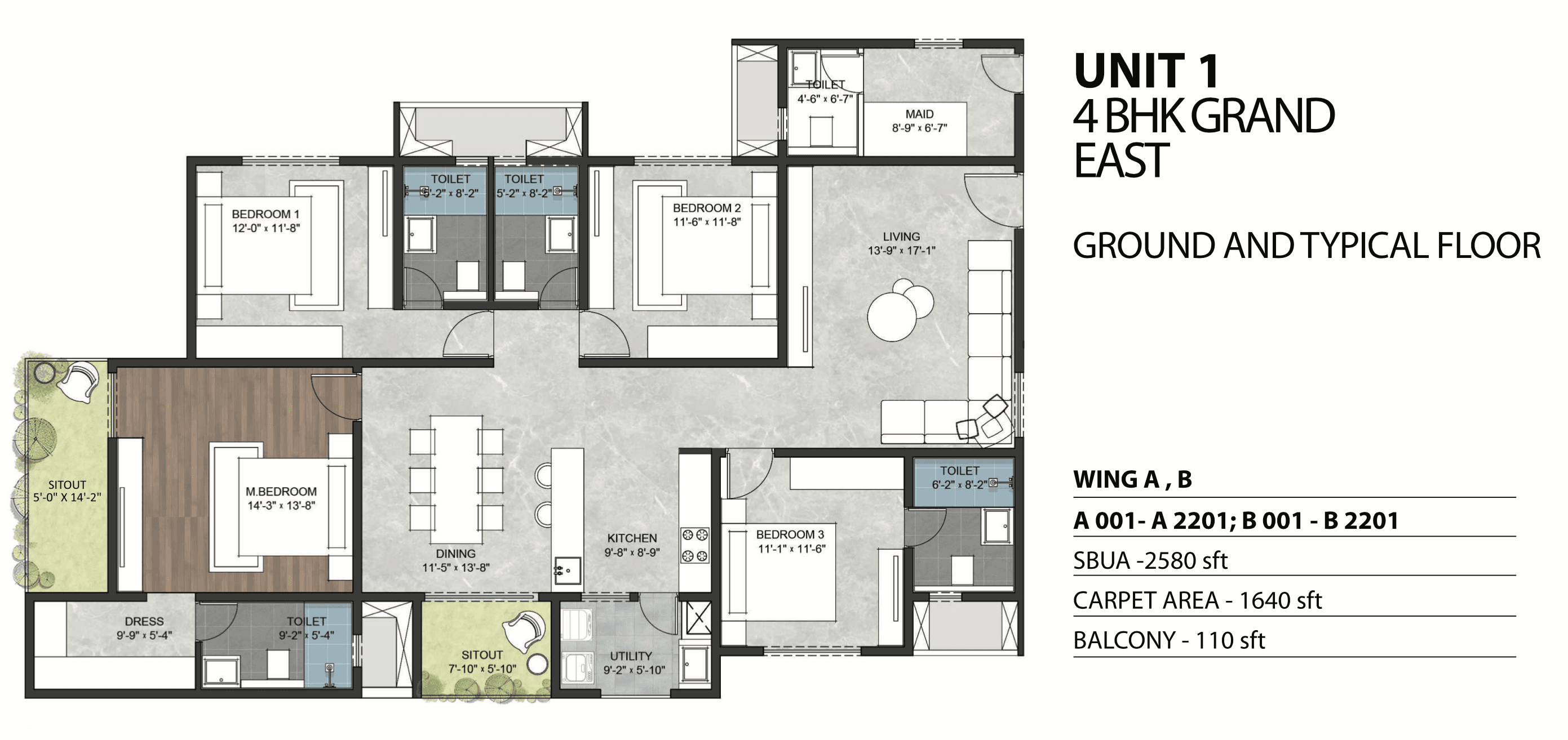 4BHK+Maid floor plan, Sumadhura Sarang
