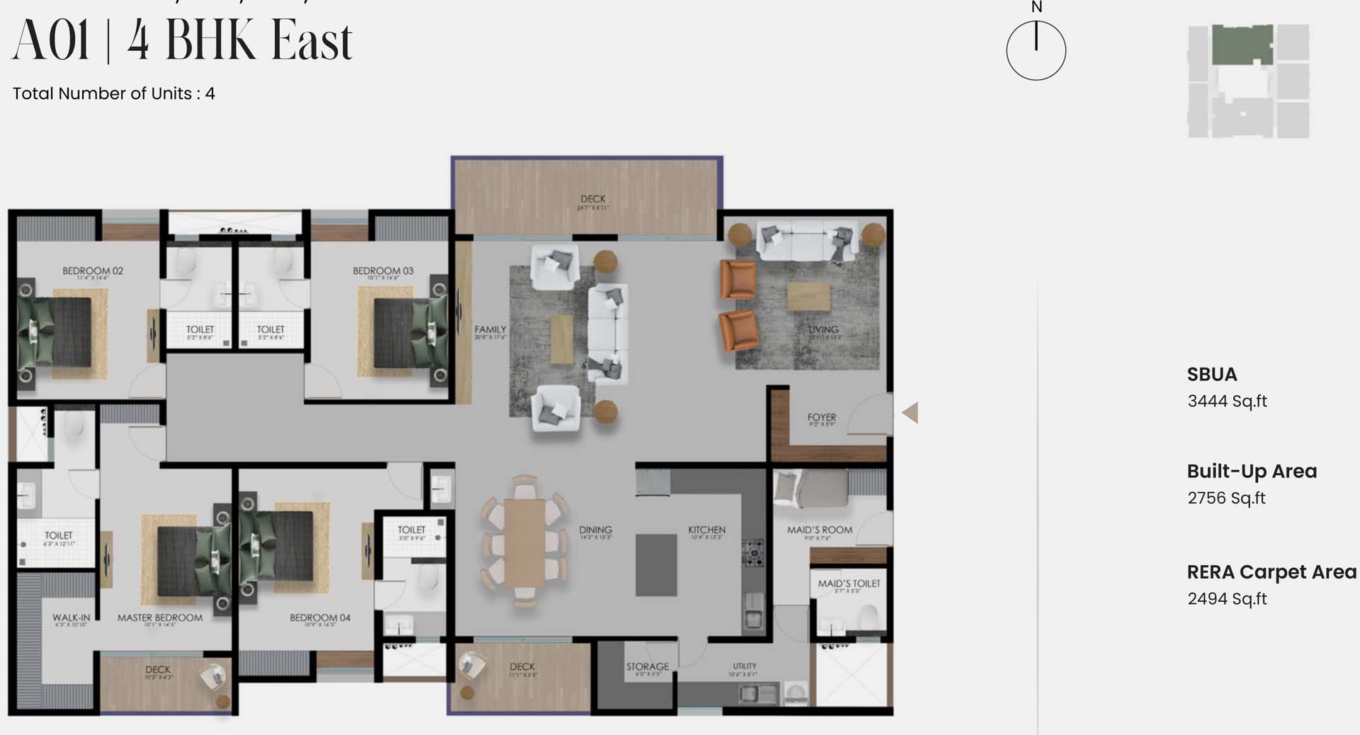 4BHK+Maid floor plan, Windmere by Modern Spaaces
