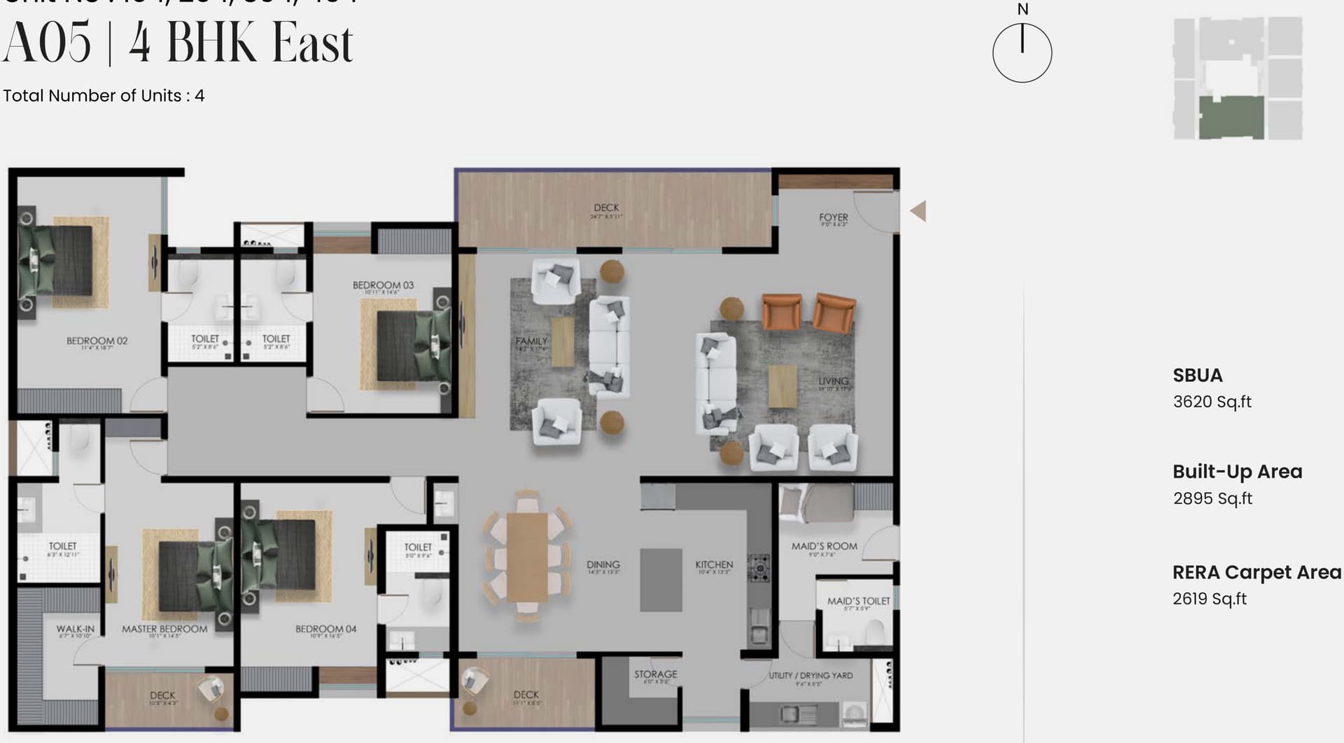 4BHK+Maid floor plan, Windmere by Modern Spaaces